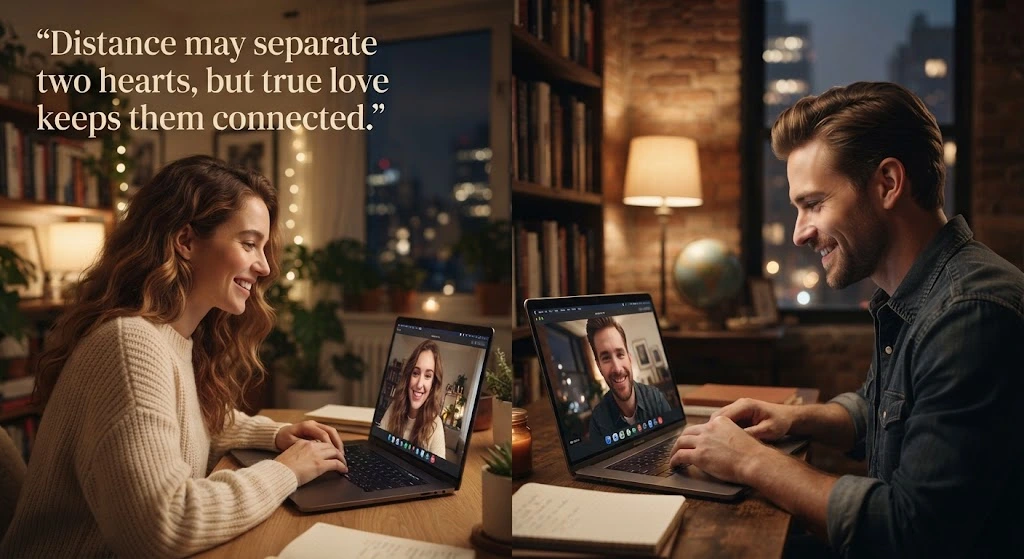 long distance couple sharing love online