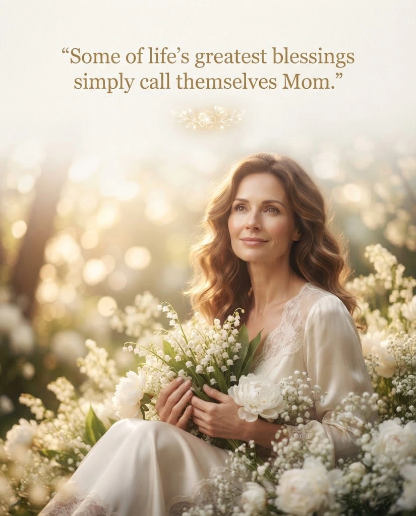 Beautiful quotes for mother with a loving mother in a flower garden