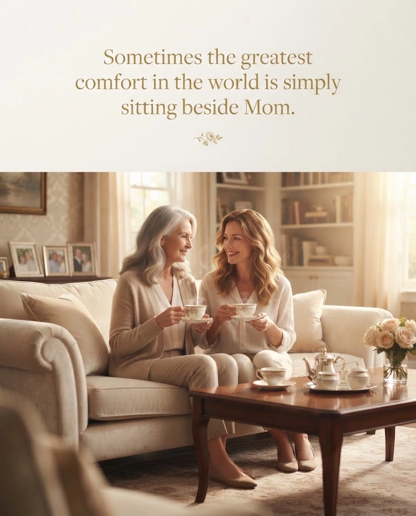 Heart touching quotes for mother featuring a mother and daughter sharing tea