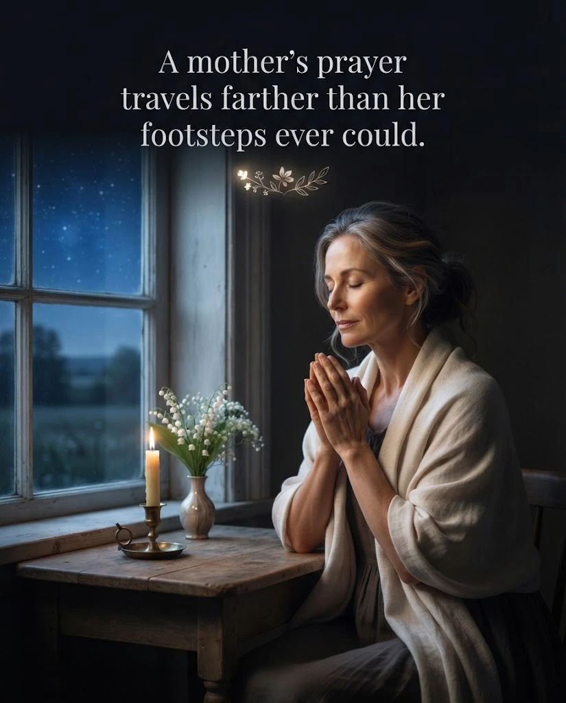 Prayer quotes for mother showing a mother praying peacefully at night