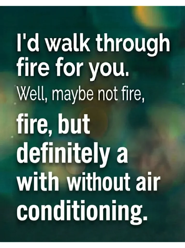 "I'd walk through fire for you. Well, maybe not fire, but definitely a room without air conditioning."